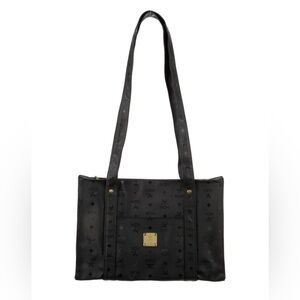 MCM Black Logo Tote with Gold Accent Hardware
